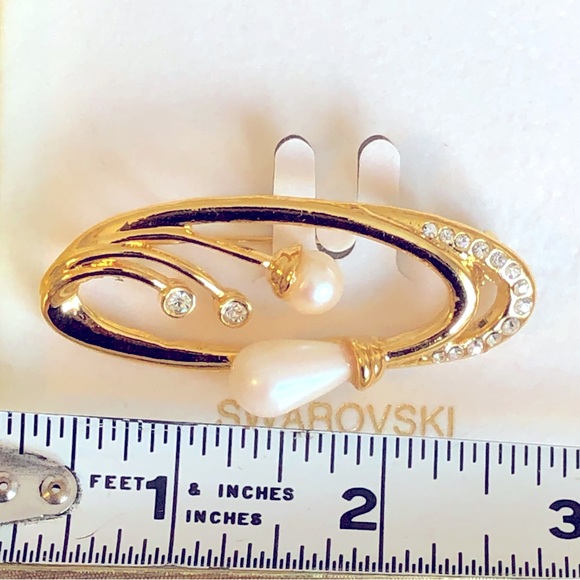 Pierre Cardin vintage pearl brooch Swarovski crystals - Picture 6 of 6